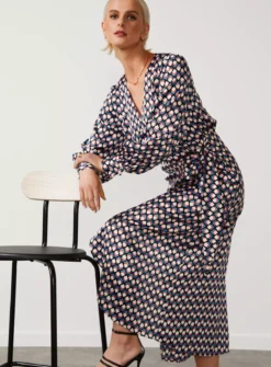 For All The Love Printed Satin Wrap Midi Dress 6
