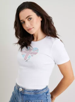 White Union Jack Heart T-Shirt - 16 -Cheap Zest Garb Store tuc142772225 White R Z001A