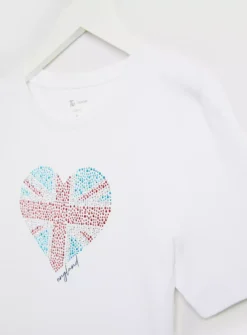 White Union Jack Heart T-Shirt - 16 -Cheap Zest Garb Store tuc142772225 White R Z004A