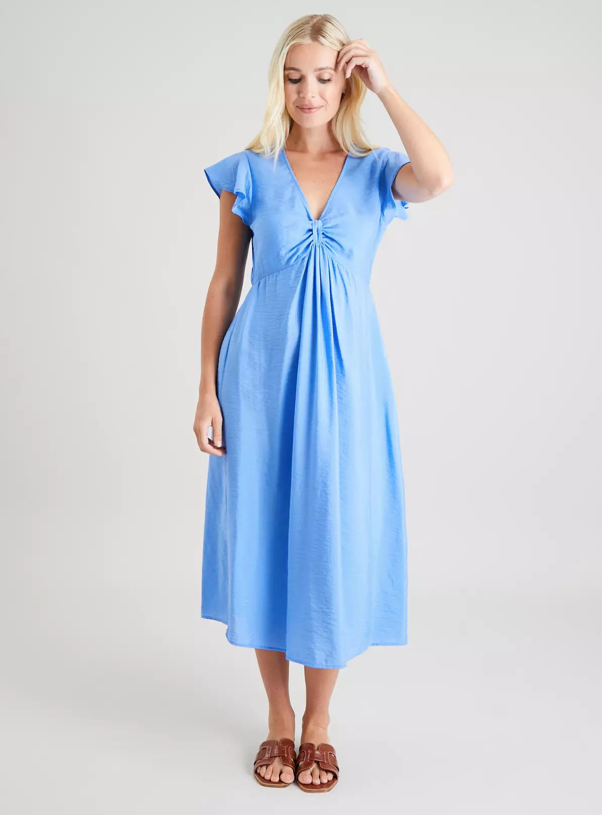Blue Frill Sleeve Midi Dress 20 3 Blue Frill Sleeve Midi Dress 20