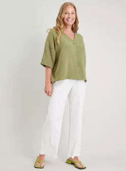 Green Collarless Boxy Fit Blouse - 20