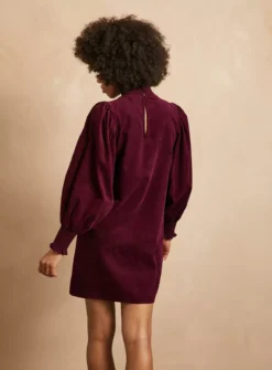 EVERBELLE Dark Red High Neck Short Corduroy Dress 6