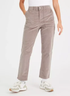 Taupe Tapered Leg Corduroy Cargo Trousers 16 -Cheap Zest Garb Store tuc142980227 Taupe R Z001A