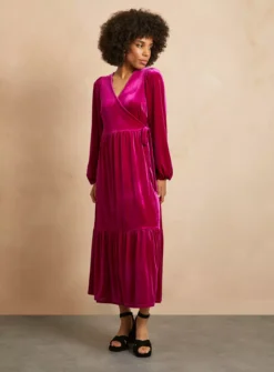 EVERBELLE Pink Velvet Wrap Dress 12 -Cheap Zest Garb Store tuc143033985 Pink R Z001A