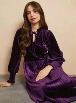 EVERBELLE Purple Velvet High Neck Dress 16