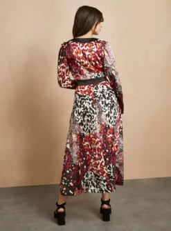 EVERBELLE Animal Print Hammered Satin Dress 16