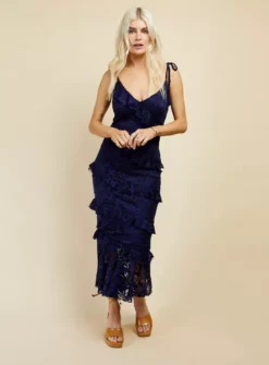 LITTLE MISTRESS Navy Tiered Midaxi 10 -Cheap Zest Garb Store tuc143057397 Navy R Z001A