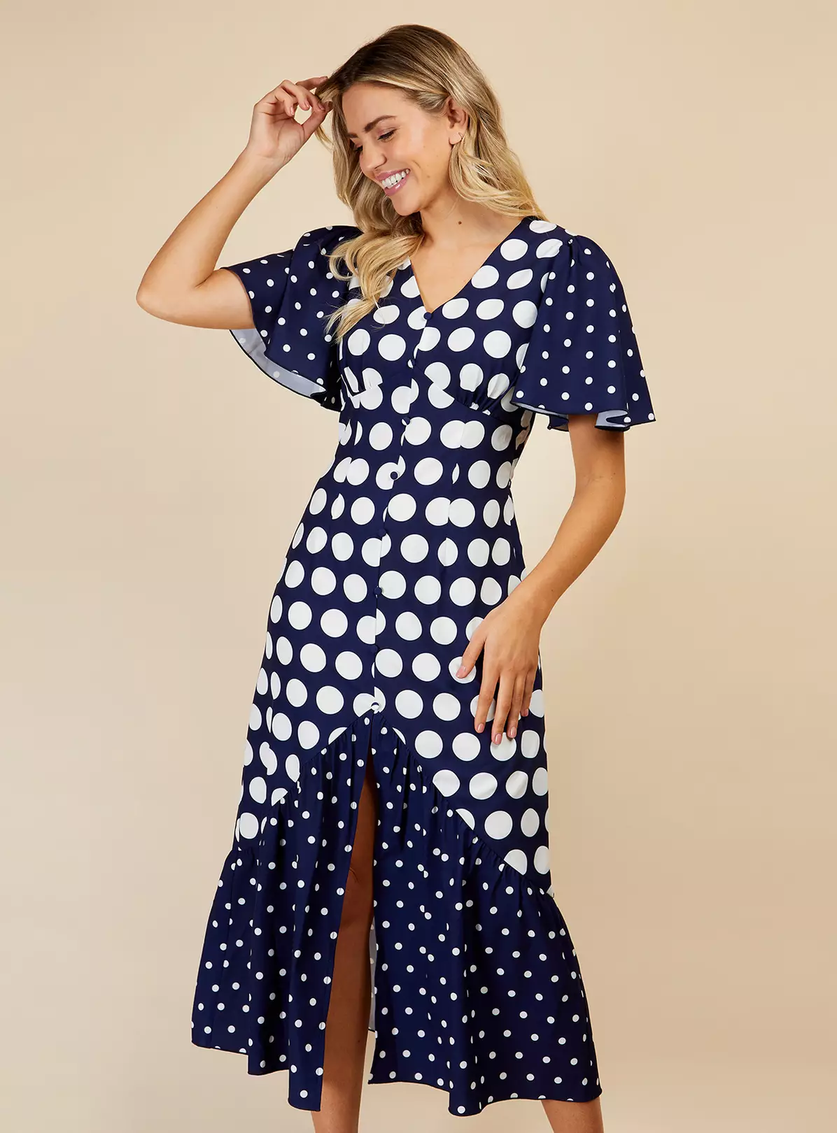 LITTLE MISTRESS Navy Spot Angel Sleeve Midaxi 14 4 LITTLE MISTRESS Navy Spot Angel Sleeve Midaxi 14 - Image 2