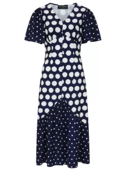LITTLE MISTRESS Navy Spot Angel Sleeve Midaxi 18