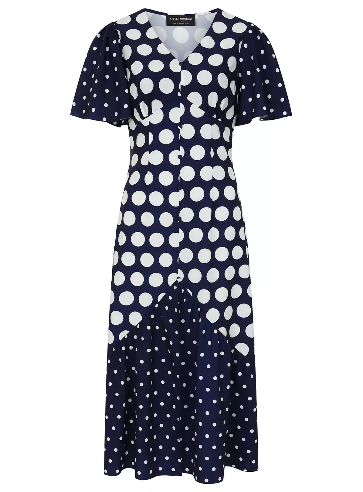 LITTLE MISTRESS Navy Spot Angel Sleeve Midaxi 14 3 LITTLE MISTRESS Navy Spot Angel Sleeve Midaxi 14