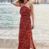 SOSANDAR Red Leopard Print Halter Neck Sunshine Dress 18 1 SOSANDAR Red Leopard Print Halter Neck Sunshine Dress 18 -Cheap Zest Garb Store tuc143085689 Red R Z001A
