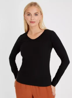 Black V Neck Long Sleeve Top 12 -Cheap Zest Garb Store tuc143150680 Black R Z001A