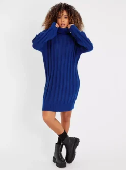 Blue Roll Neck Jumper Dress 24 -Cheap Zest Garb Store tuc143187626 Blue R Z002A