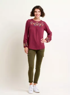 BRAKEBURN Folk Floral Embroidered Tee 10 -Cheap Zest Garb Store tuc143196442 Dark20Red R Z004A