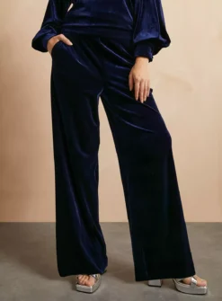 EVERBELLE Navy Velvet Wide Leg Coord Trousers 6 8 EVERBELLE Navy Velvet Wide Leg Coord Trousers 6 -Cheap Zest Garb Store tuc143209071 Navy R Z002A