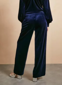 EVERBELLE Navy Velvet Wide Leg Coord Trousers 6