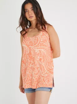 Orange Paisley Print Sleeveless Top 14