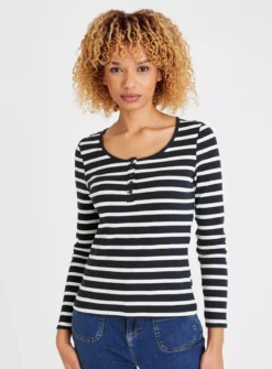 Navy Stripe Long Sleeve Henley Top 22 -Cheap Zest Garb Store tuc143249786 Multi20Coloured R Z001A