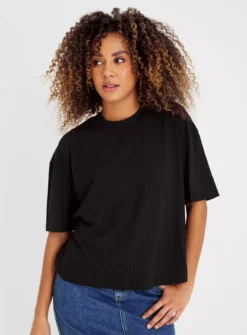 Black Ribbed Boxy T-Shirt 18 -Cheap Zest Garb Store tuc143250939 Black R Z001A
