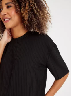 Black Ribbed Boxy T-Shirt 18 -Cheap Zest Garb Store tuc143250939 Black R Z003A