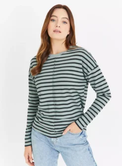 Green Stripe Relaxed Fit Ponte Top 18