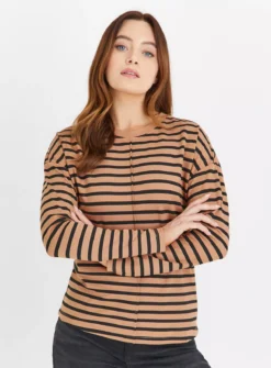 Camel Stripe Relaxed Fit Ponte Top 26 -Cheap Zest Garb Store tuc143255721 Camel R Z001A 1