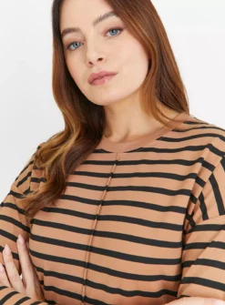 Camel Stripe Relaxed Fit Ponte Top 26
