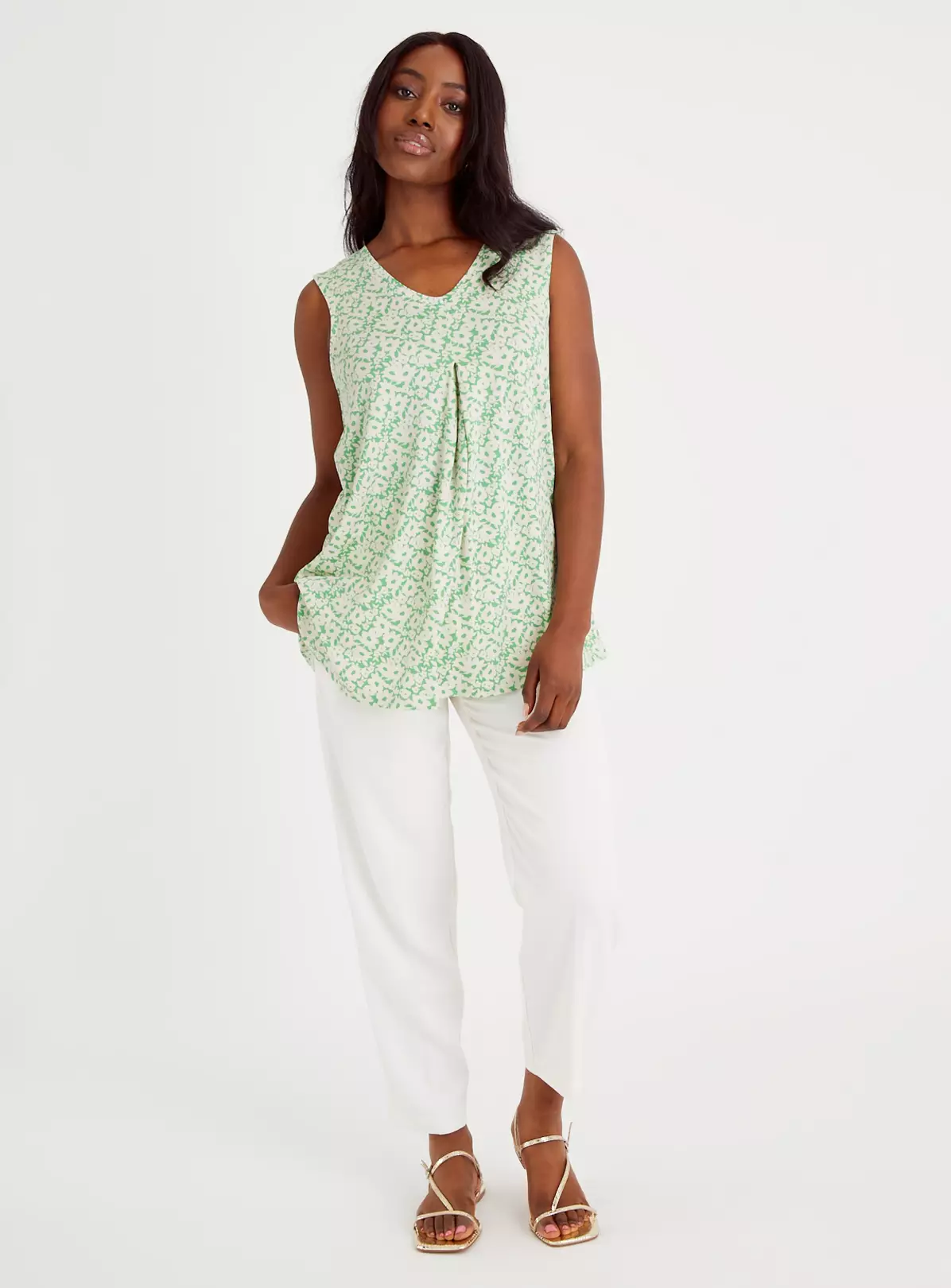 Green Floral V-Neck & Front Longline Vest Top 14 4 Green Floral V-Neck & Front Longline Vest Top 14 - Image 2