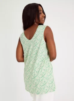 Green Floral V-Neck & Front Longline Vest Top 14