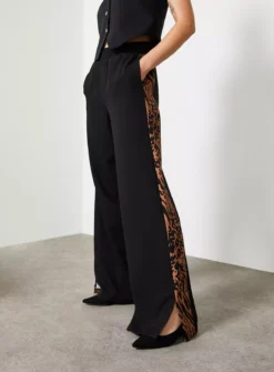 For All The Love Black Printed Side Stripe Wide Leg Trouser 6