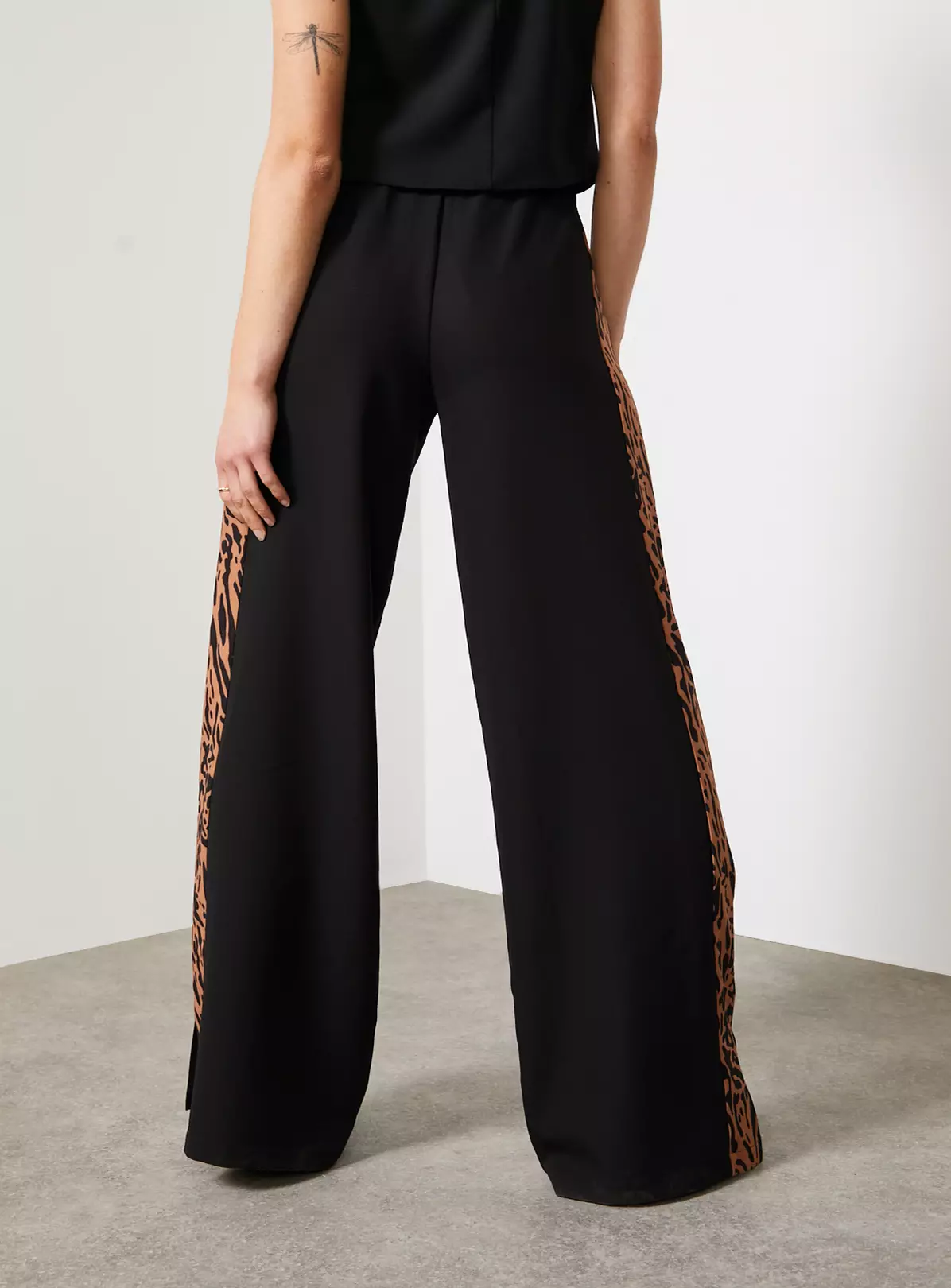For All The Love Black Printed Side Stripe Wide Leg Trouser 6 8 For All The Love Black Printed Side Stripe Wide Leg Trouser 6 - Image 6