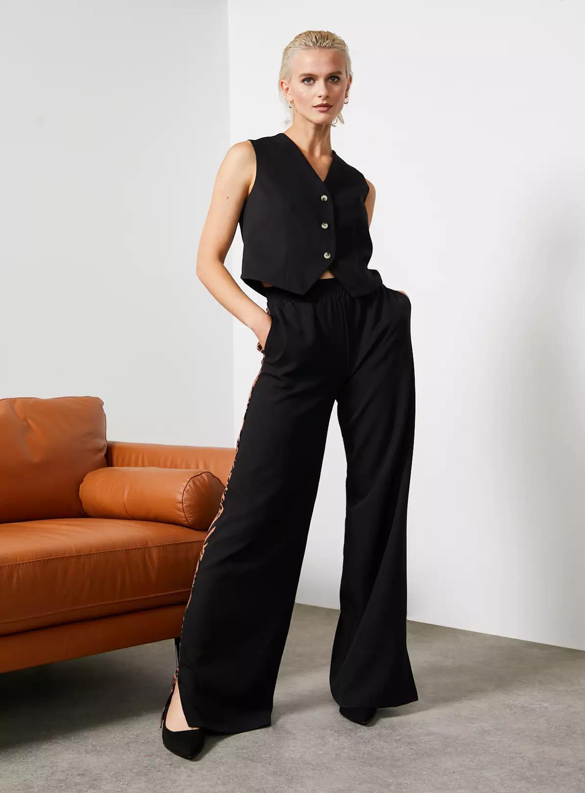 For All The Love Black Printed Side Stripe Wide Leg Trouser 6 7 For All The Love Black Printed Side Stripe Wide Leg Trouser 6 - Image 5