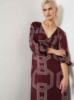 For All The Love Printed Satin Twist Front Midi Dress 16 -Cheap Zest Garb Store tuc143291626 Dark20Red R Z004A