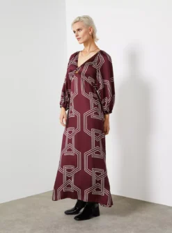 For All The Love Printed Satin Twist Front Midi Dress 16 -Cheap Zest Garb Store tuc143291626 Dark20Red R Z005A