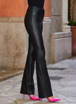 SOSANDAR Faux Leather Button Front Kickflare 18 -Cheap Zest Garb Store tuc143297956 Black R Z001A