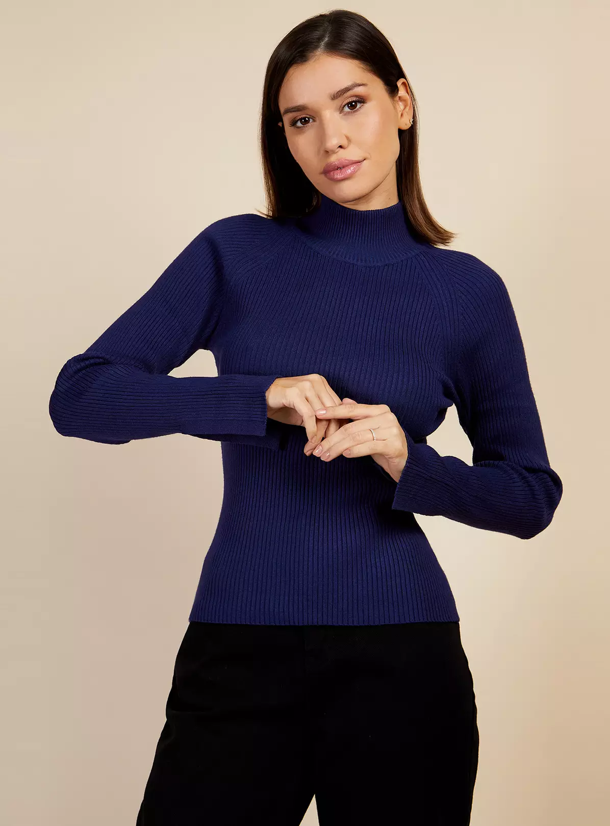 VOGUE WILLIAMS Navy Rib Knit Top XL 3 VOGUE WILLIAMS Navy Rib Knit Top XL