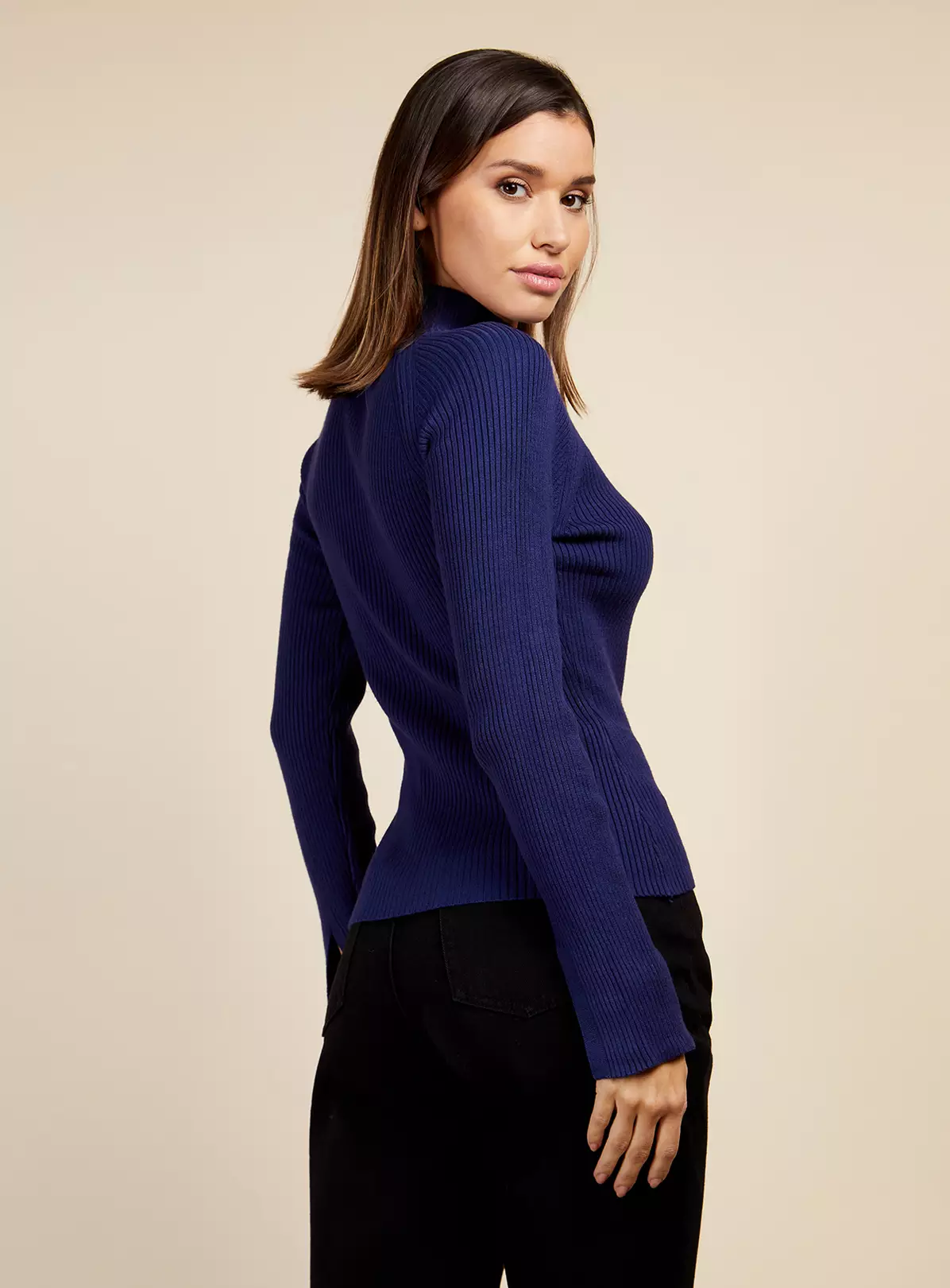 VOGUE WILLIAMS Navy Rib Knit Top XL 6 VOGUE WILLIAMS Navy Rib Knit Top XL - Image 4