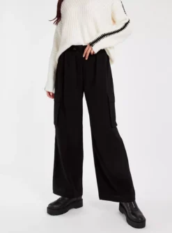 Black Cargo Wide Leg Trousers18 -Cheap Zest Garb Store tuc143413267 Black R Z001A