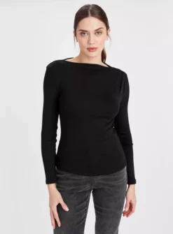 Black Ruched Slash Neck Top 8 -Cheap Zest Garb Store tuc143431300 Black R Z001A
