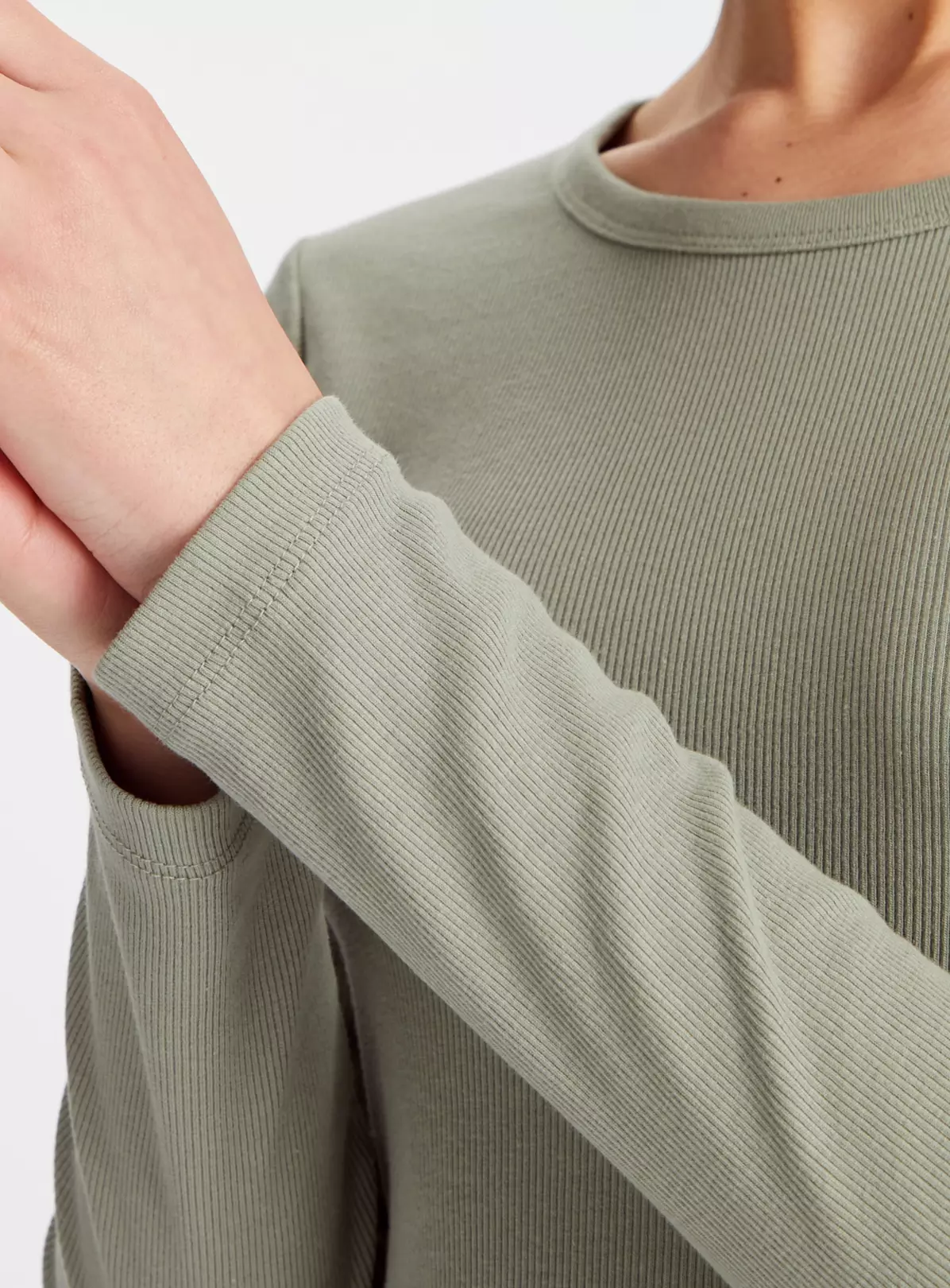 Khaki Crew Neck Ribbed Long Sleeve Top 16 6 Khaki Crew Neck Ribbed Long Sleeve Top 16 - Image 4