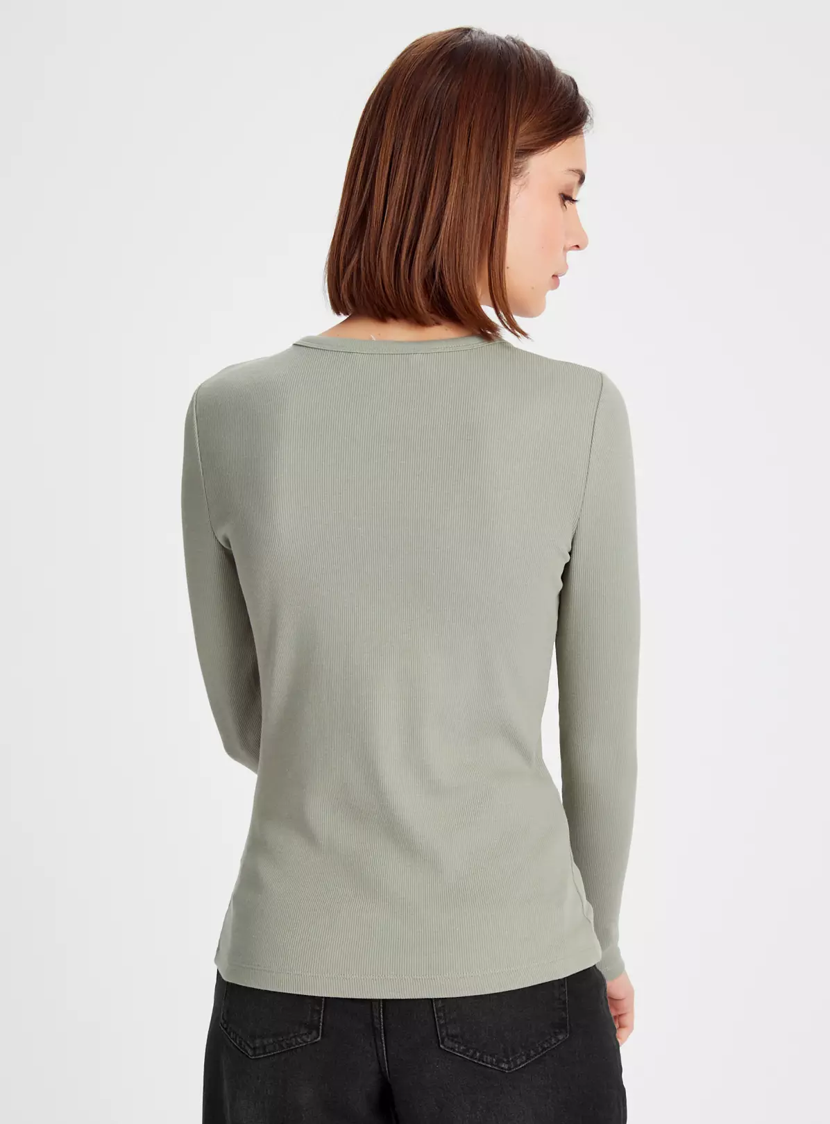 Khaki Crew Neck Ribbed Long Sleeve Top 16 3 Khaki Crew Neck Ribbed Long Sleeve Top 16