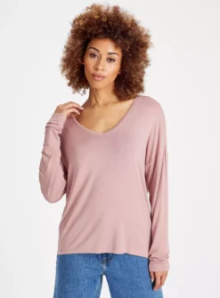 Dusk Pink V Neck Long Sleeve Top 16 -Cheap Zest Garb Store tuc143454333 Pink R Z001A