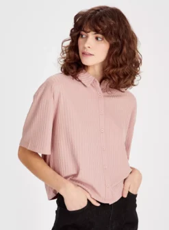 Pink Wide Ribbed Boxy Shirt 18 -Cheap Zest Garb Store tuc143454481 Pink R Z001A