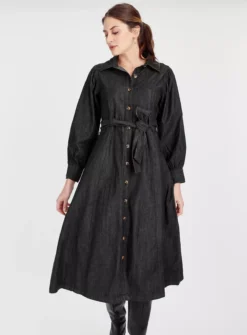 Black Denim Button-Through Midi Dress 14 -Cheap Zest Garb Store tuc143470464 Black R Z001A