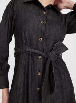 Black Denim Button-Through Midi Dress 14 -Cheap Zest Garb Store tuc143470464 Black R Z003A