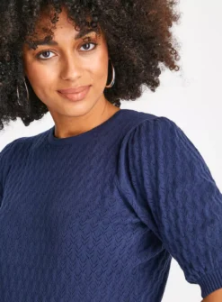 Navy Short Sleeve Pointelle Top 22