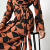 For All The Love Geometric Printed Tie Wrap Midi Dress 6 -Cheap Zest Garb Store tuc143579566 Multi20Coloured R Z005A