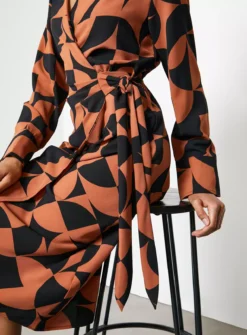For All The Love Geometric Printed Tie Wrap Midi Dress 6