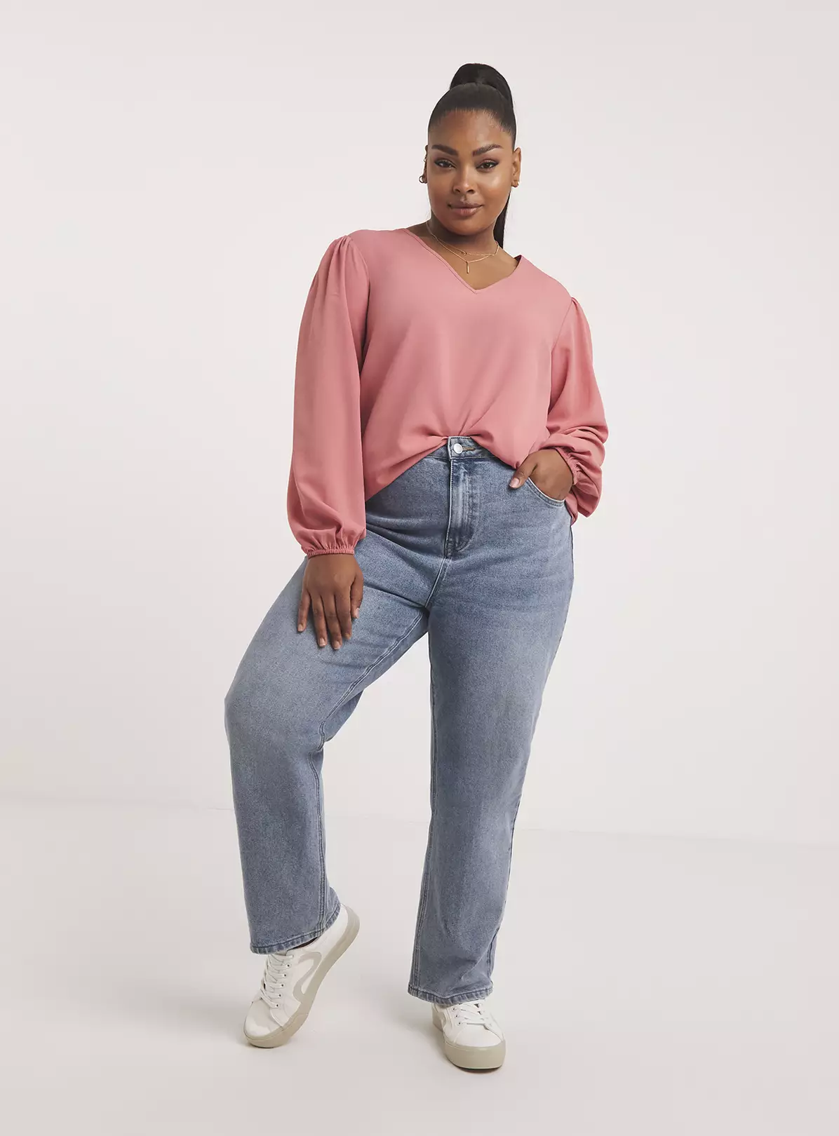 SIMPLY BE Rose Pink Long Sleeve V Neck Boxy Top 16 3 SIMPLY BE Rose Pink Long Sleeve V Neck Boxy Top 16