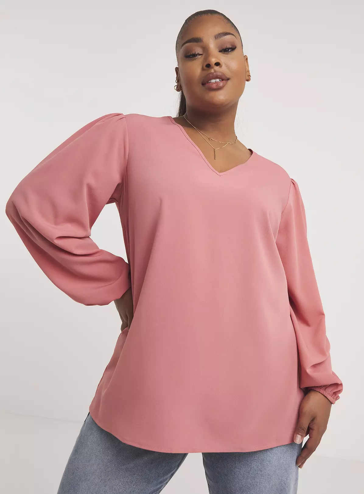 SIMPLY BE Rose Pink Long Sleeve V Neck Boxy Top 16 5 SIMPLY BE Rose Pink Long Sleeve V Neck Boxy Top 16 - Image 3
